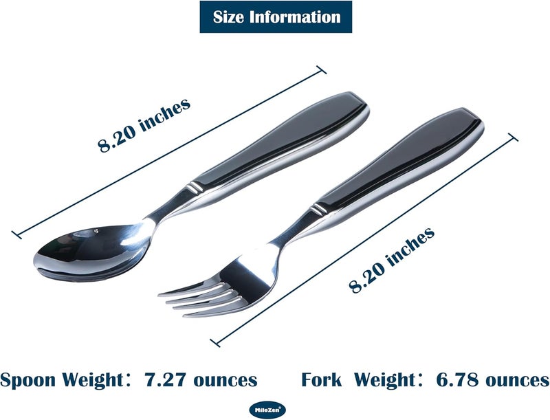 MiloZen Weighted Utensils for Hand Tremors, Adaptive flatware Stainless Steel Spoon and Fork Set for Elderly, Arthritis, Parkinson’s, Pack of 2 - Image 2